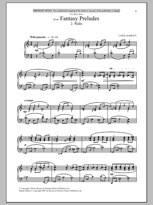 Carol Barratt Fantasy Preludes, 2. Waltz Sheet Music Notes & Chords for Piano - Download or Print PDF