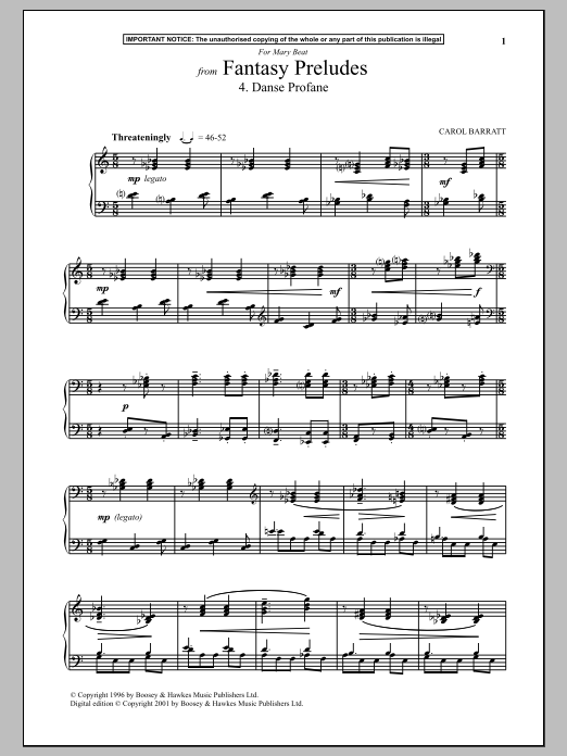 Carol Barratt Fantasy Preludes, 4. Danse Profane Sheet Music Notes & Chords for Piano - Download or Print PDF Carol Barratt Fantasy Preludes, 4. Danse Profane Sheet Music Notes & Chords for Piano - Download or Print PDF
