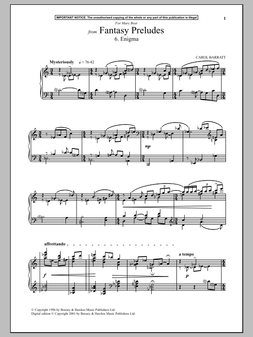 Carol Barratt Fantasy Preludes, 6. Enigma Sheet Music Notes & Chords for Piano - Download or Print PDF