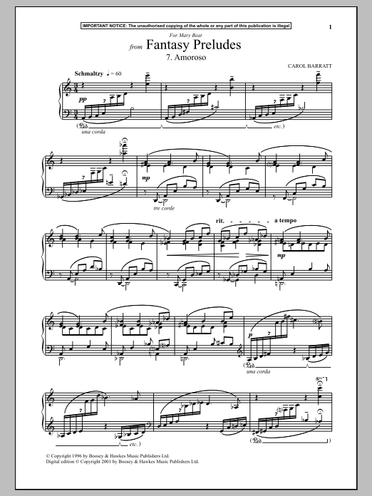 Carol Barratt Fantasy Preludes, 7. Amoroso Sheet Music Notes & Chords for Piano - Download or Print PDF