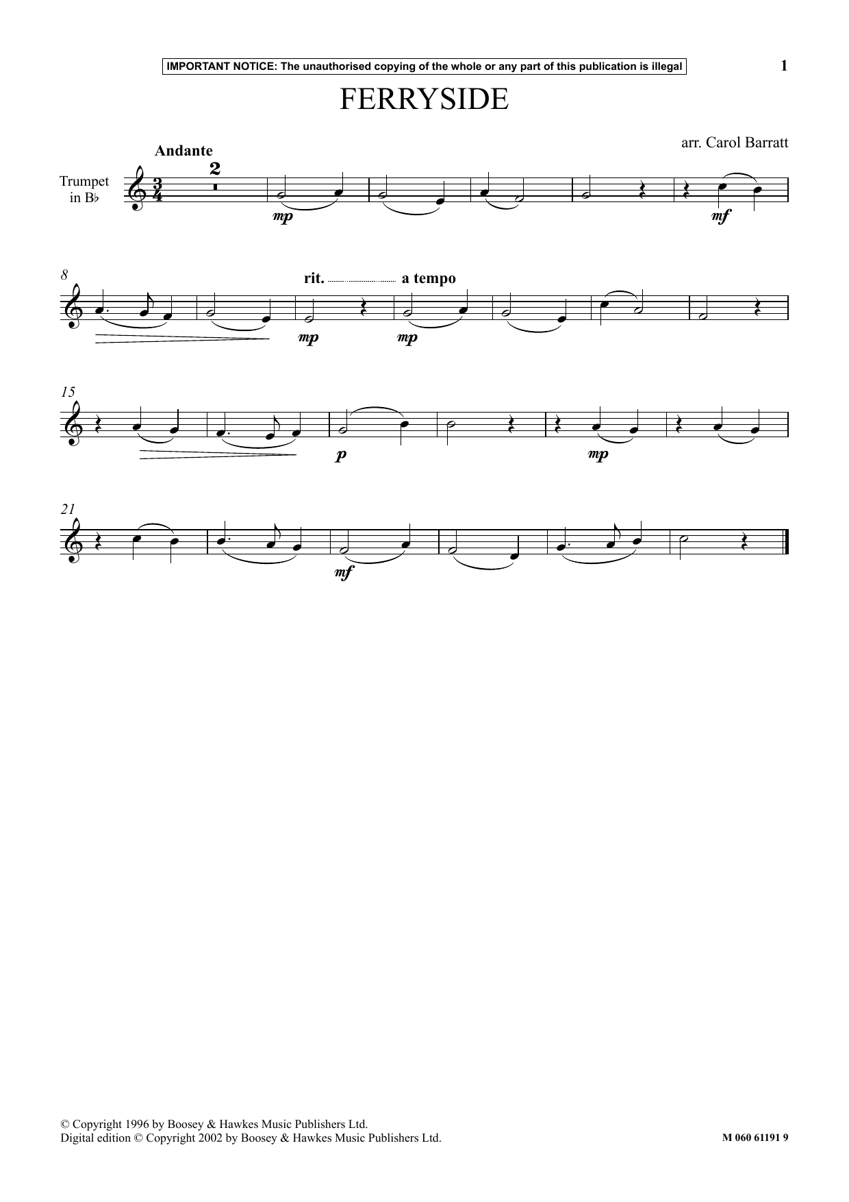 Carol Barratt Ferryside Sheet Music Notes & Chords for Instrumental Solo - Download or Print PDF