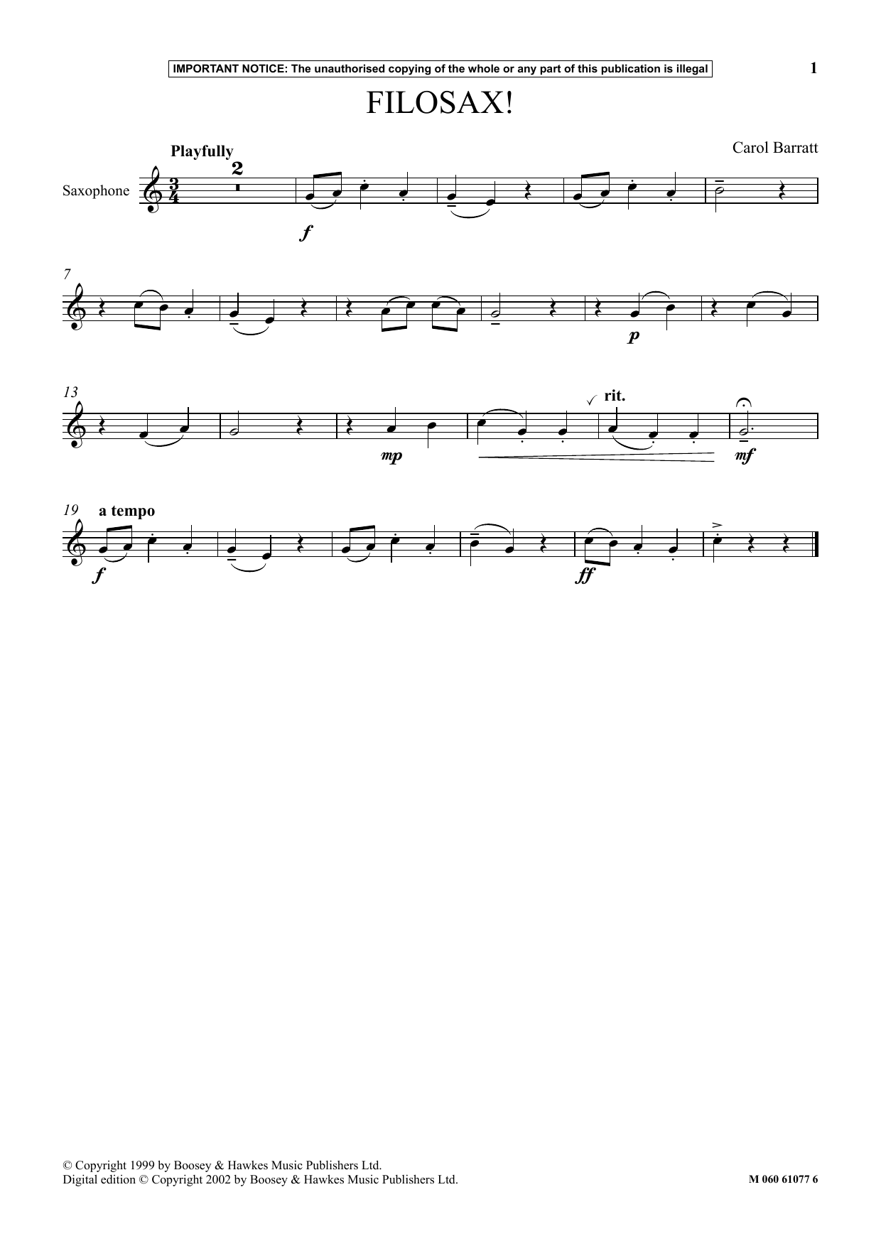 Carol Barratt Filosax! Sheet Music Notes & Chords for Instrumental Solo - Download or Print PDF