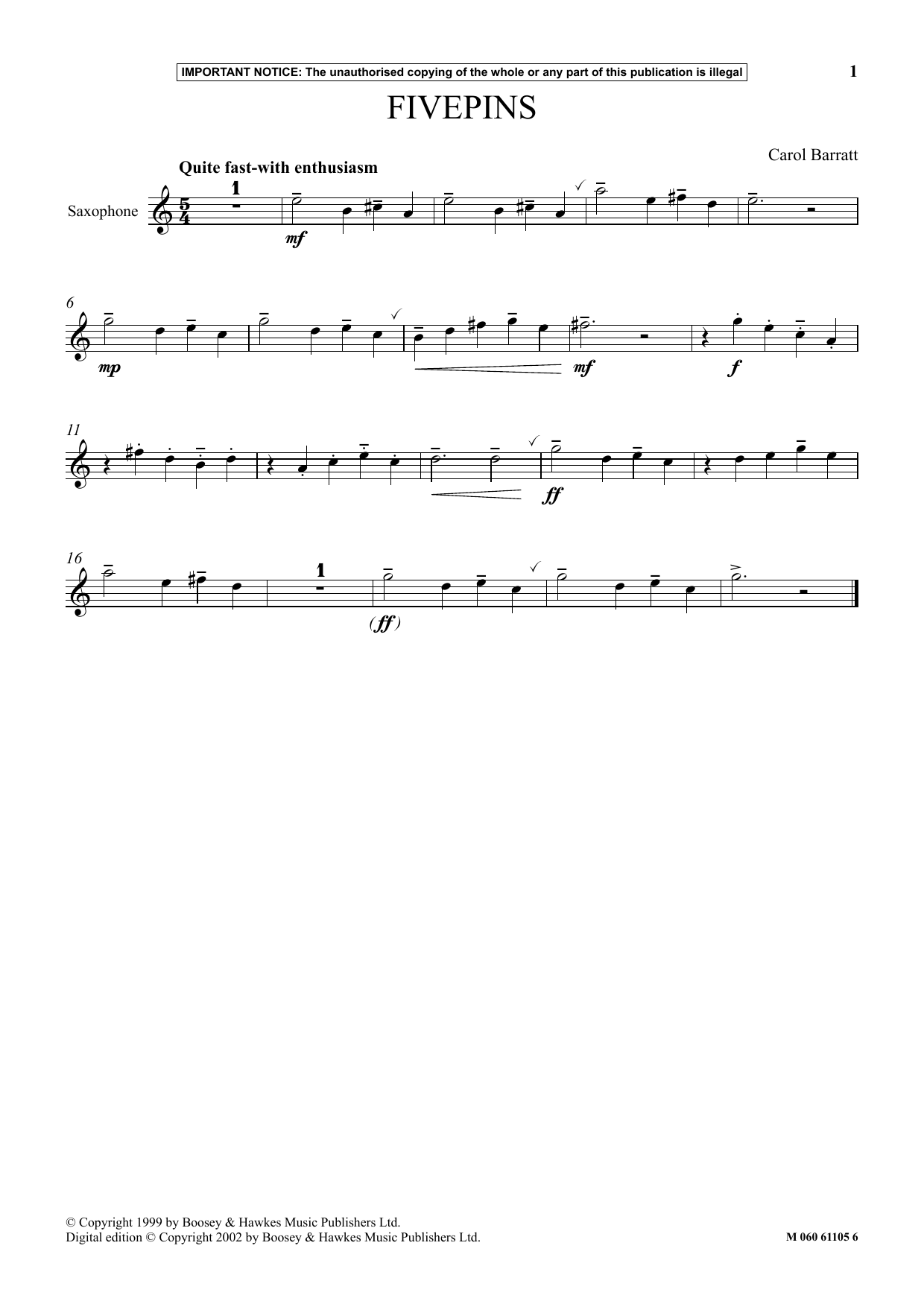 Carol Barratt Fivepins Sheet Music Notes & Chords for Instrumental Solo - Download or Print PDF