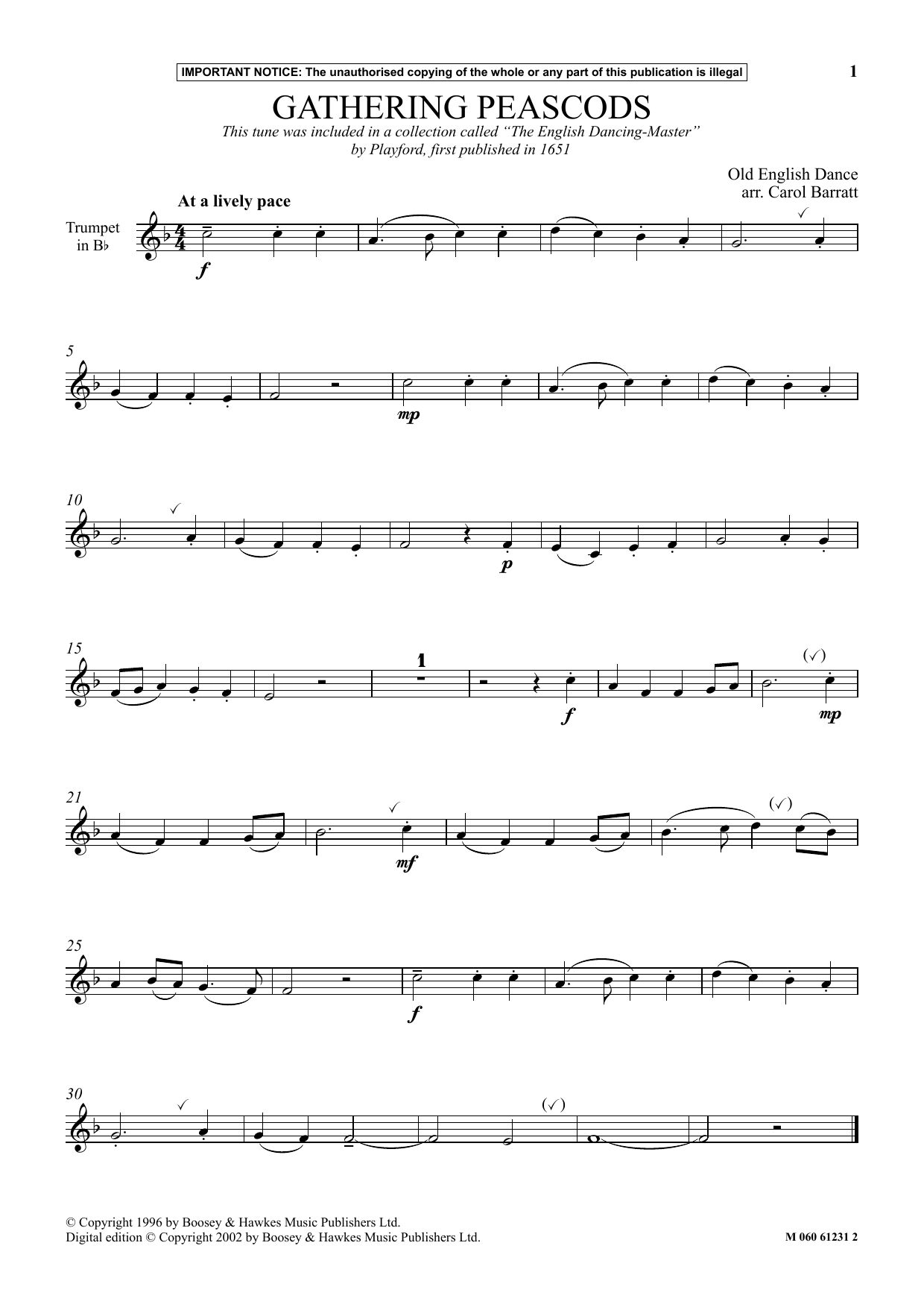 Carol Barratt Gathering Peascods Sheet Music Notes & Chords for Instrumental Solo - Download or Print PDF