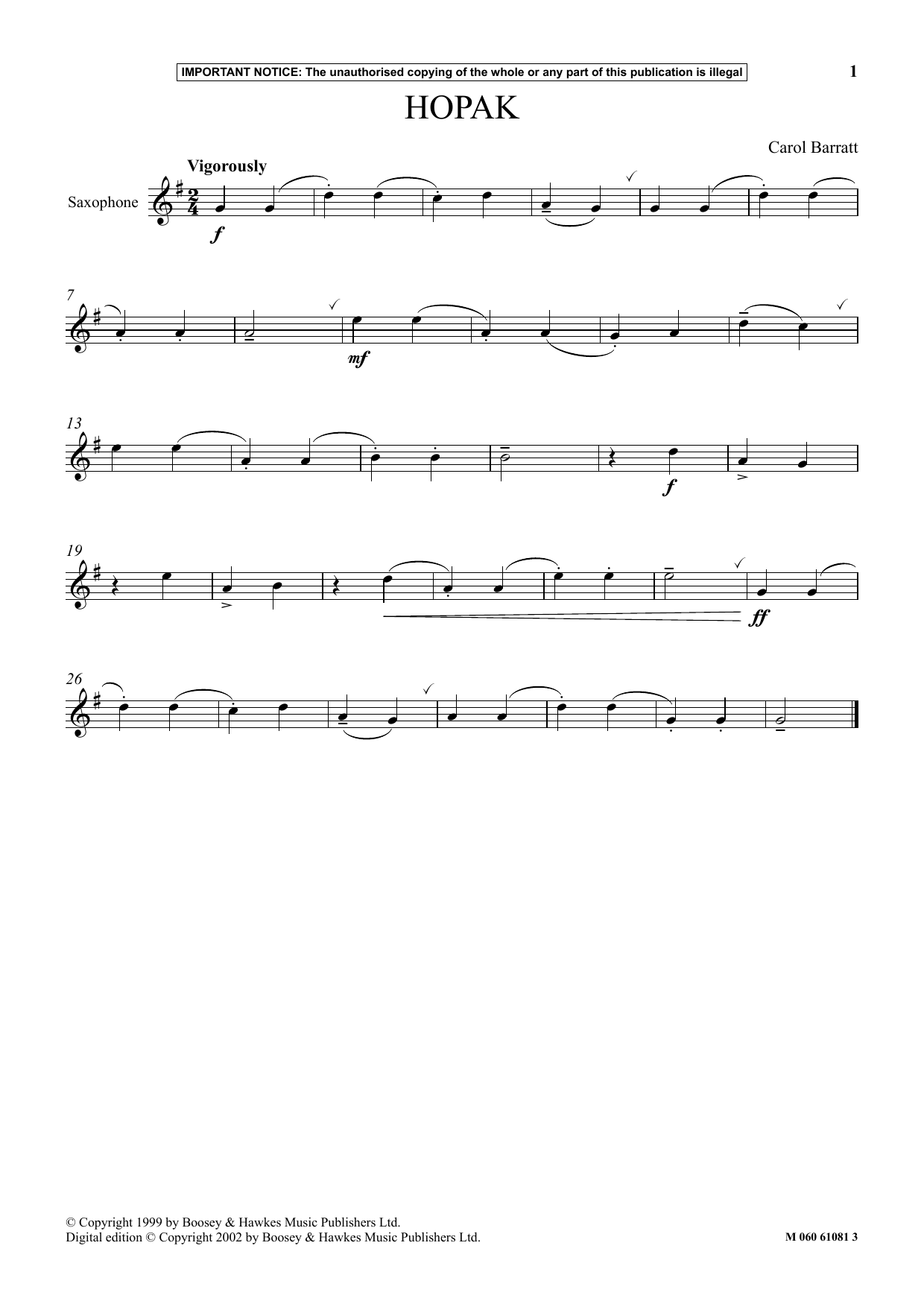 Carol Barratt Hopak Sheet Music Notes & Chords for Instrumental Solo - Download or Print PDF