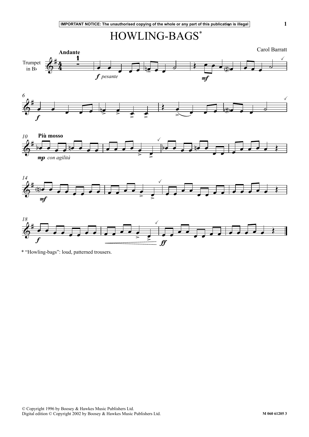 Carol Barratt Howling Bags Sheet Music Notes & Chords for Instrumental Solo - Download or Print PDF