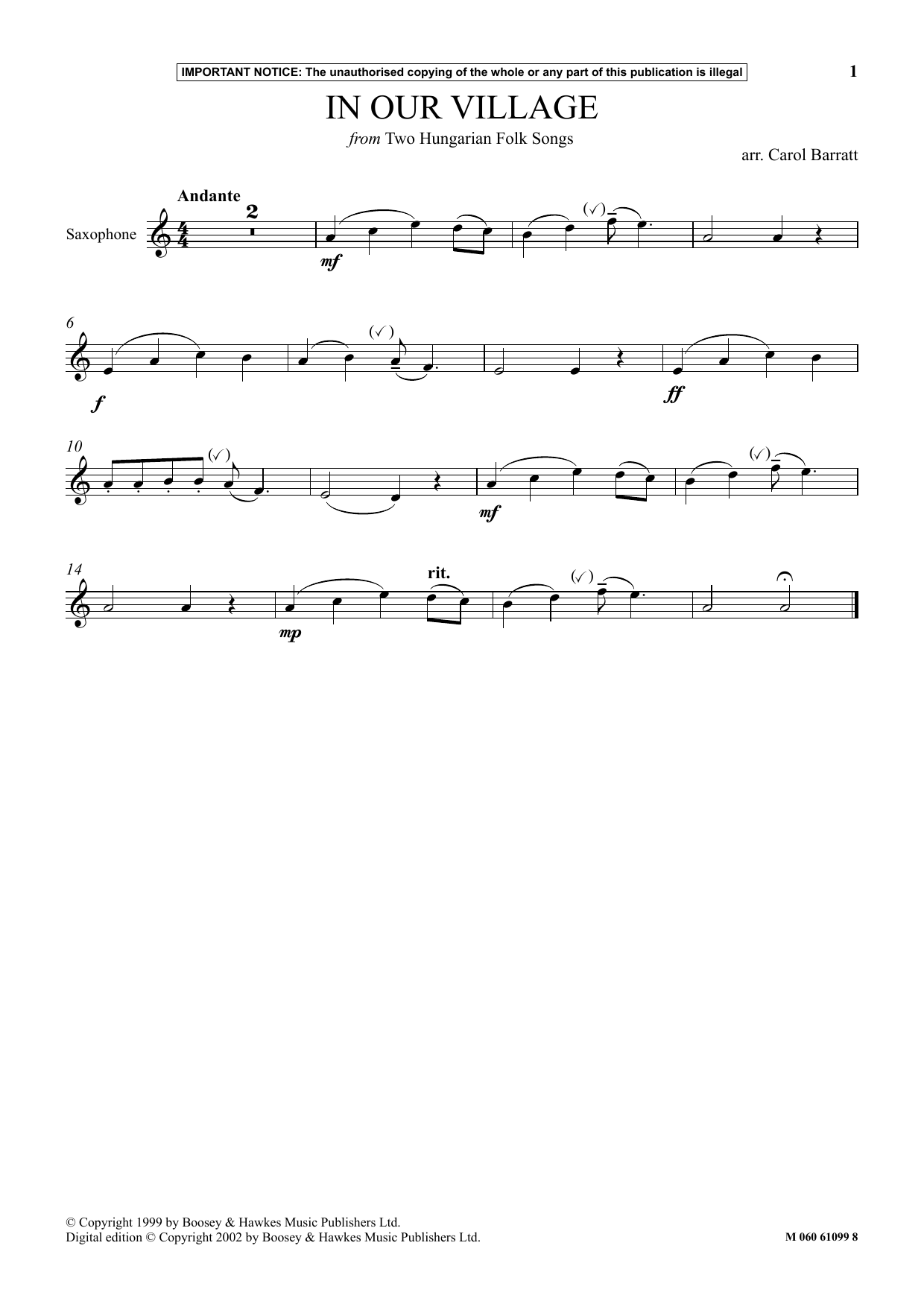 Carol Barratt In Our Village (from Two Hungarian Folk Songs) Sheet Music Notes & Chords for Instrumental Solo - Download or Print PDF