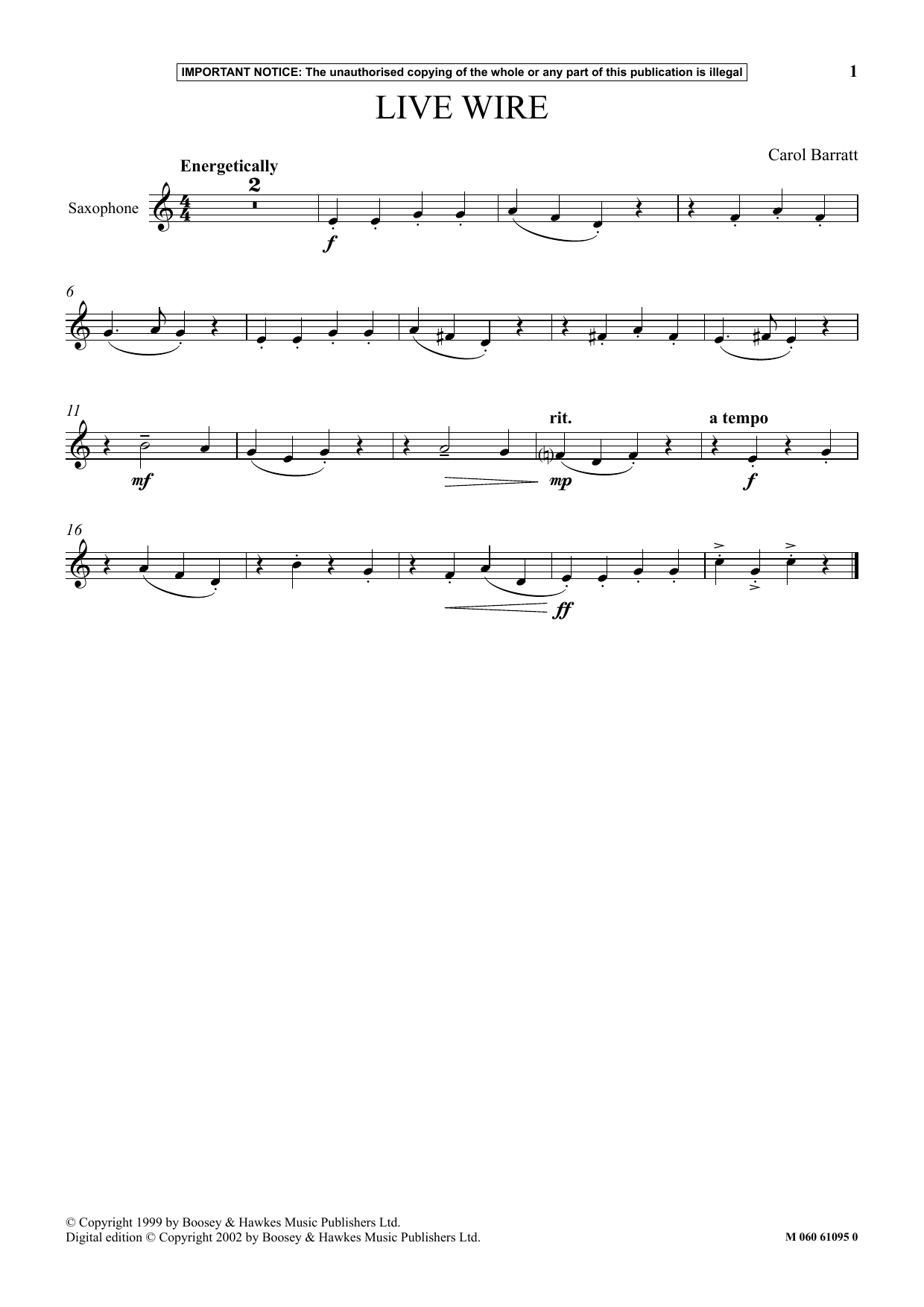 Carol Barratt Live Wire Sheet Music Notes & Chords for Instrumental Solo - Download or Print PDF