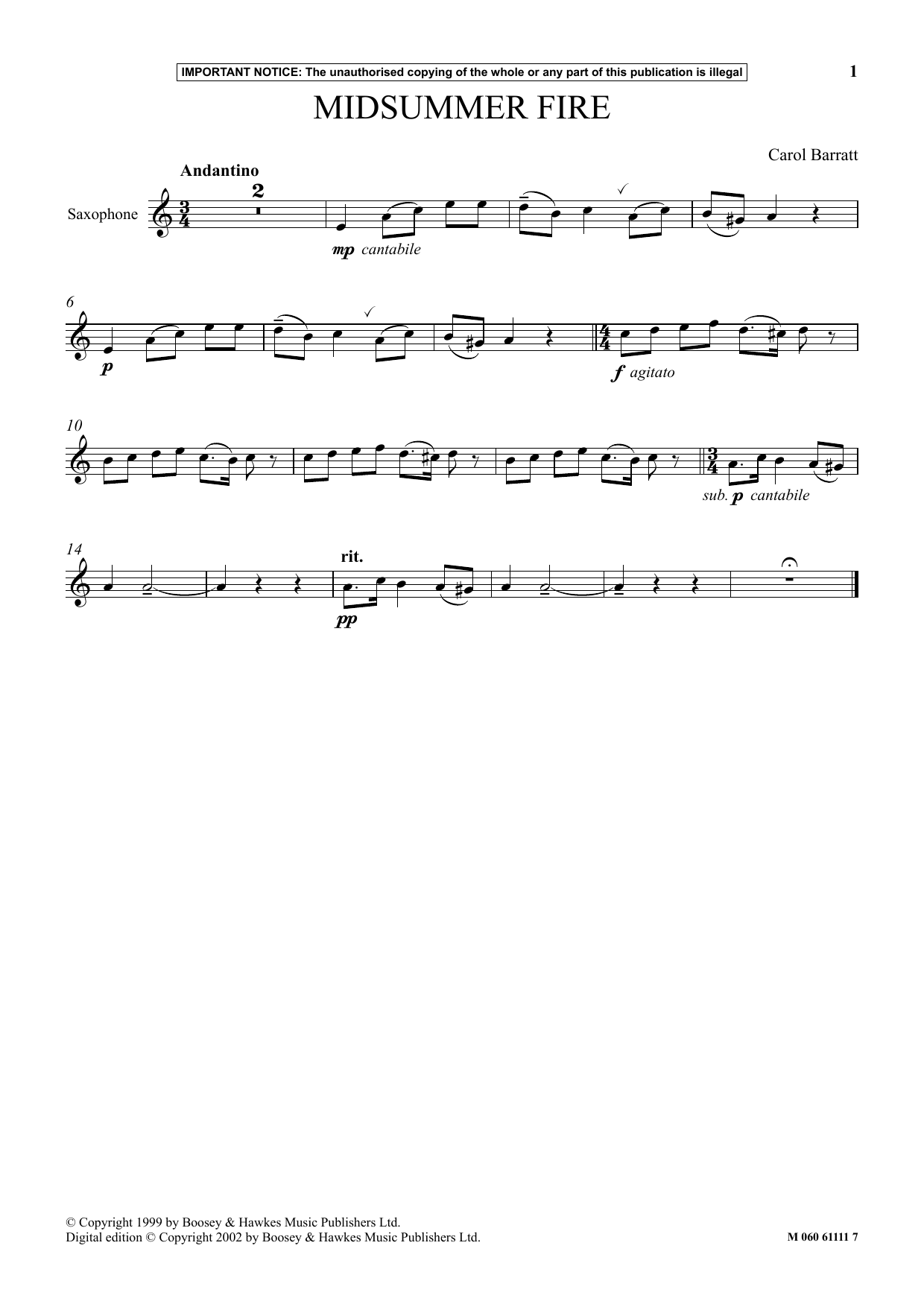 Carol Barratt Midsummer Fire Sheet Music Notes & Chords for Instrumental Solo - Download or Print PDF