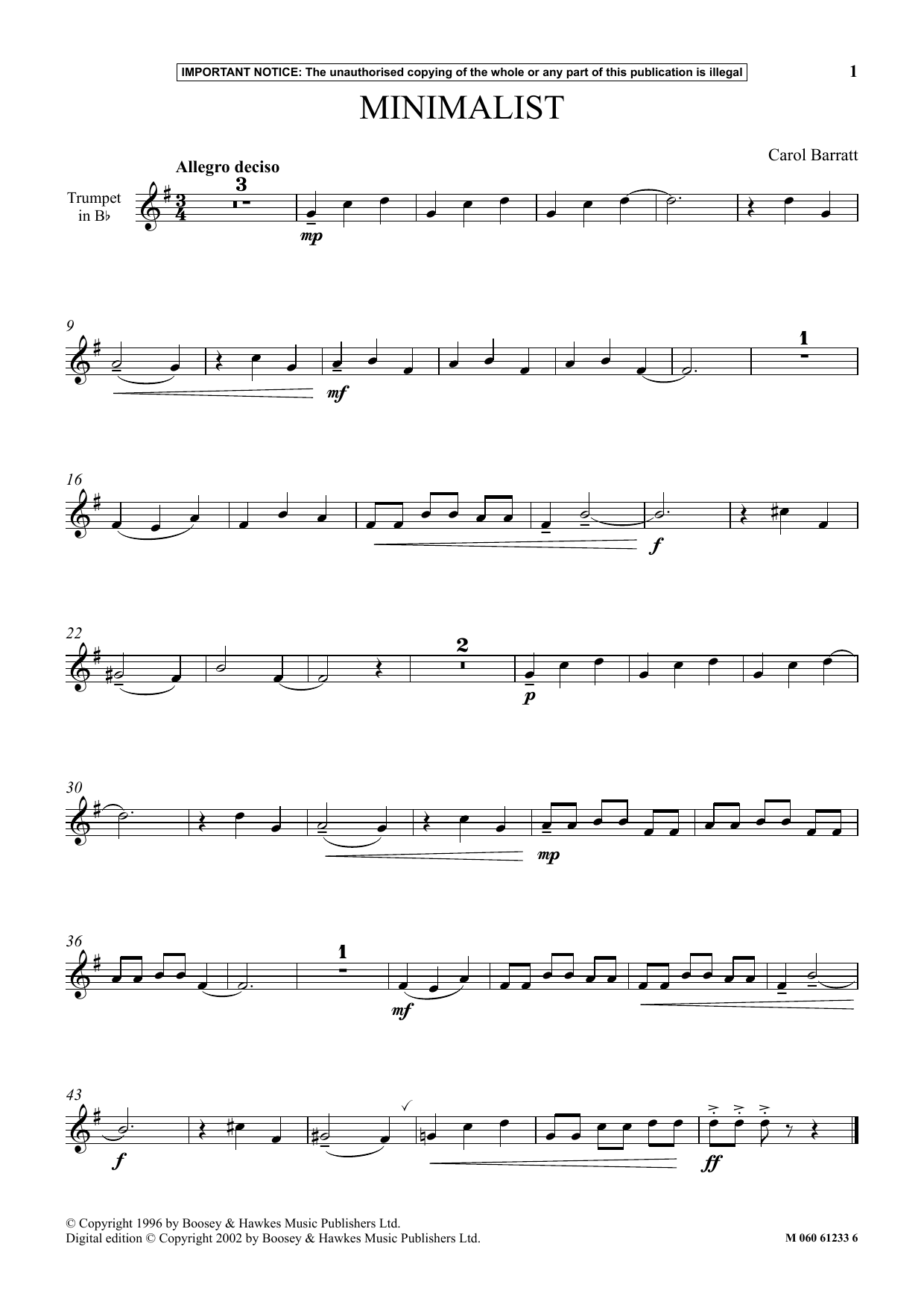Carol Barratt Minimalist Sheet Music Notes & Chords for Instrumental Solo - Download or Print PDF