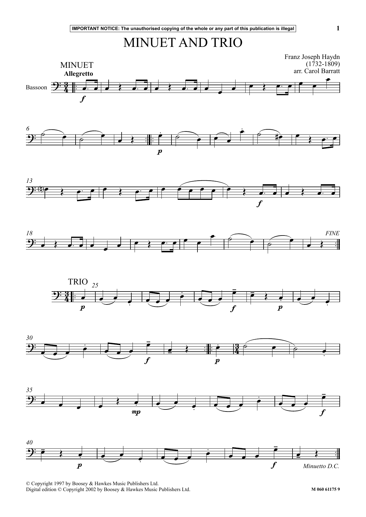 Carol Barratt Minuet And Trio Sheet Music Notes & Chords for Instrumental Solo - Download or Print PDF