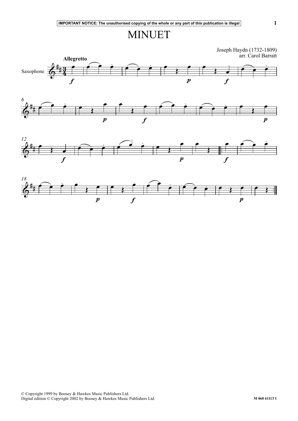 Carol Barratt Minuet Sheet Music Notes & Chords for Instrumental Solo - Download or Print PDF