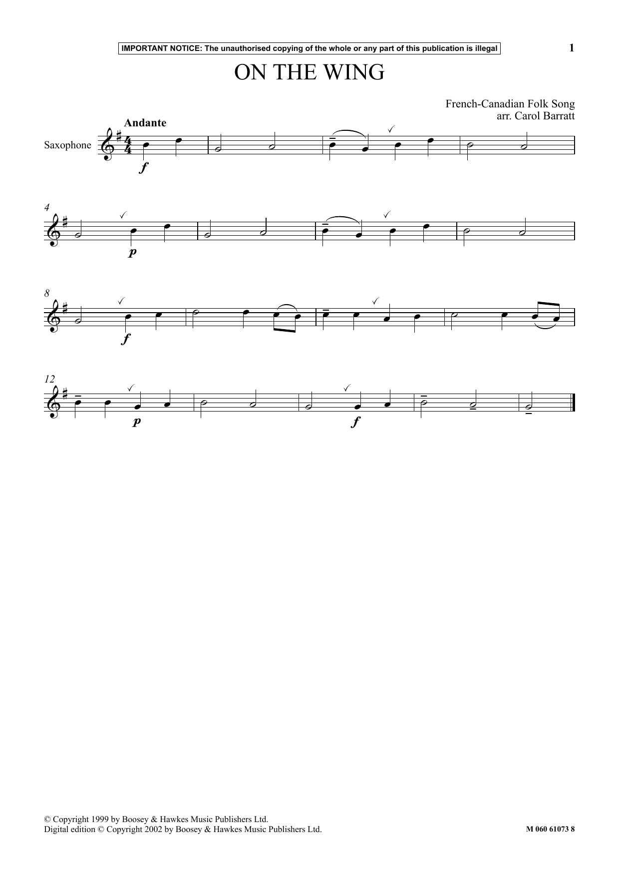 Carol Barratt On The Wing Sheet Music Notes & Chords for Instrumental Solo - Download or Print PDF