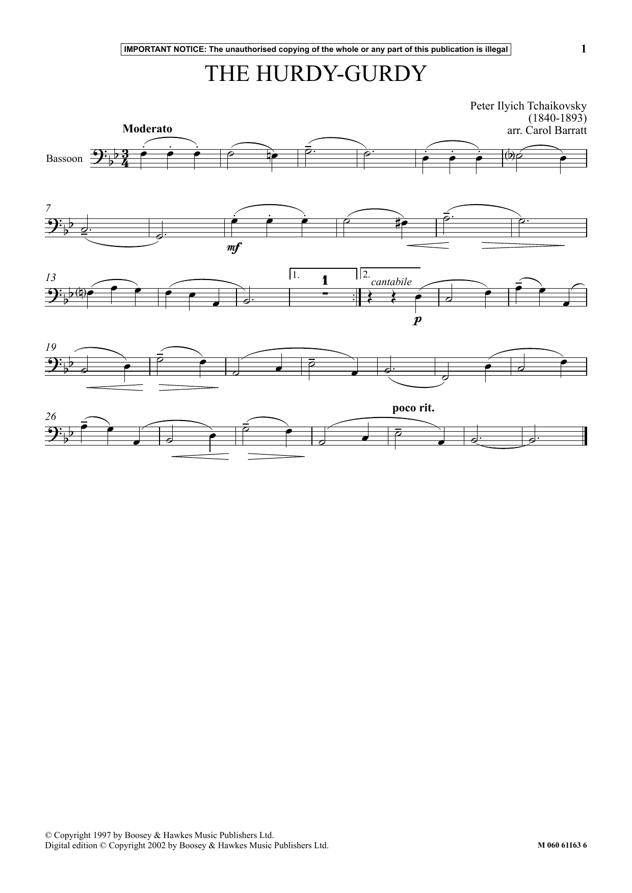 Carol Barratt The Hurdy-Gurdy Sheet Music Notes & Chords for Instrumental Solo - Download or Print PDF