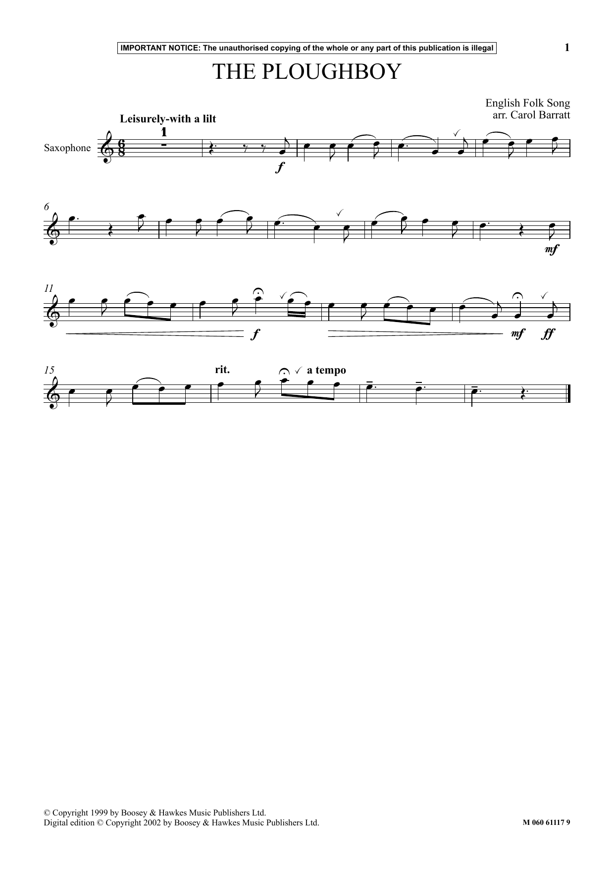 Carol Barratt The Ploughboy Sheet Music Notes & Chords for Instrumental Solo - Download or Print PDF