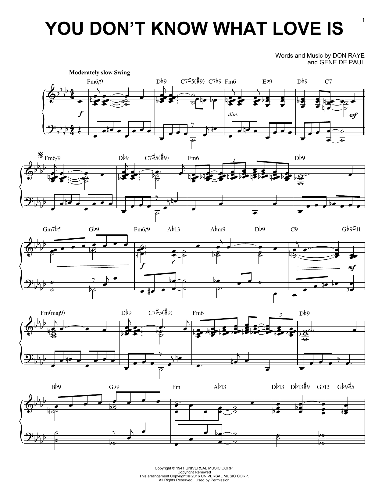 Carol Bruce You Don't Know What Love Is (arr. Brent Edstrom) Sheet Music Notes & Chords for Piano - Download or Print PDF