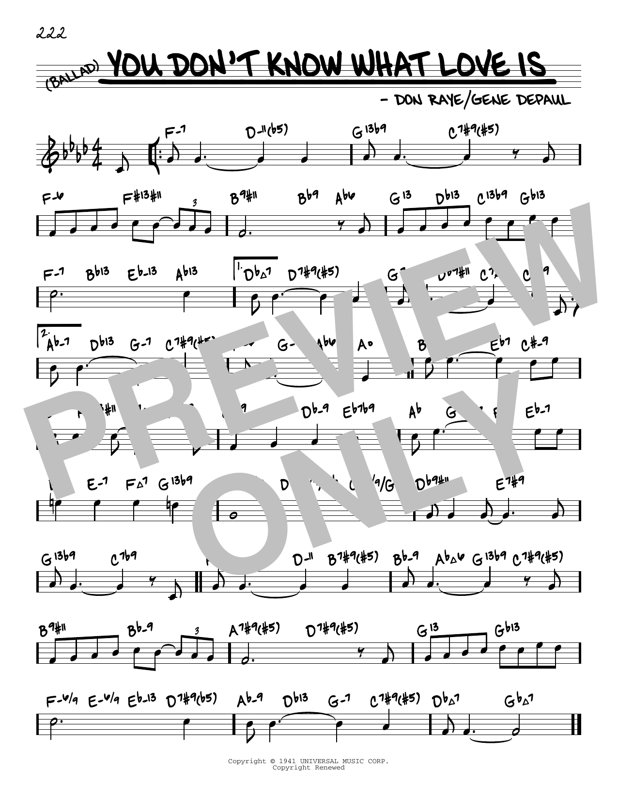 Carol Bruce You Don't Know What Love Is (arr. David Hazeltine) Sheet Music Notes & Chords for Real Book – Enhanced Chords - Download or Print PDF