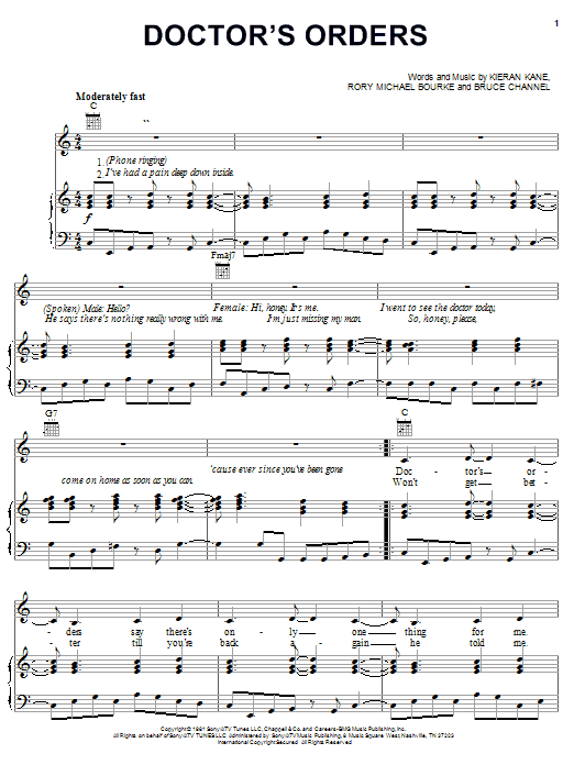 Carol Douglas Doctor's Orders Sheet Music Notes & Chords for Piano, Vocal & Guitar (Right-Hand Melody) - Download or Print PDF