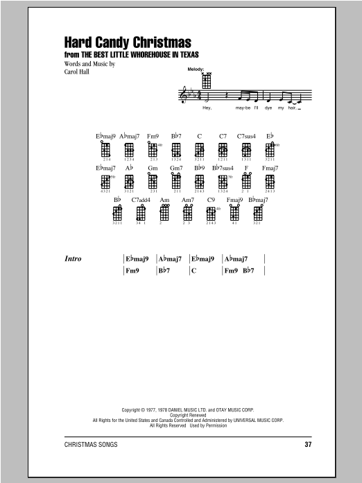 Carol Hall Hard Candy Christmas Sheet Music Notes & Chords for Ukulele with strumming patterns - Download or Print PDF