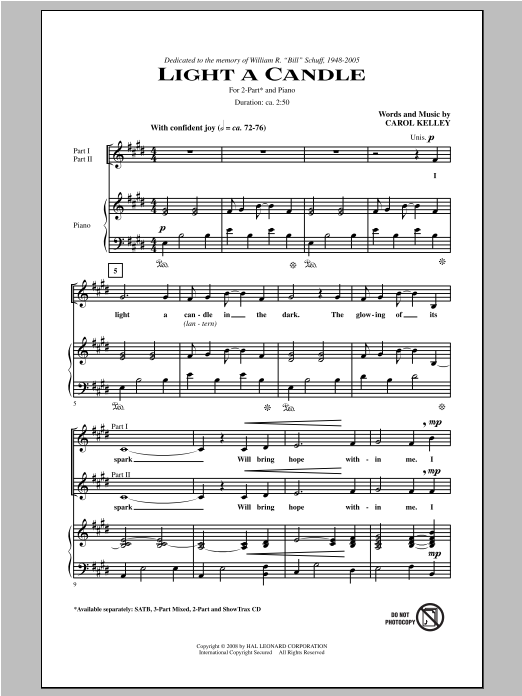 Carol Kelley Light A Candle Sheet Music Notes & Chords for 3-Part Mixed - Download or Print PDF