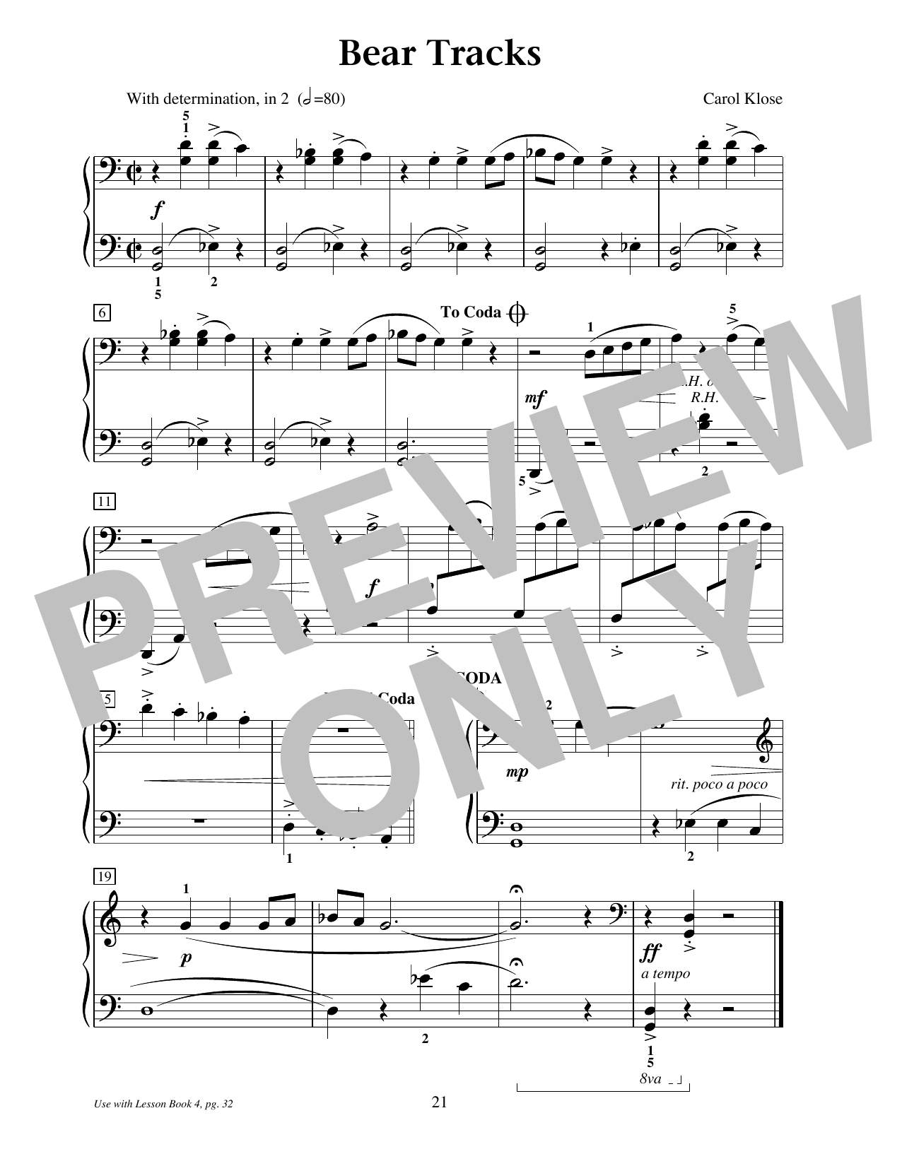 Carol Klose Bear Tracks Sheet Music Notes & Chords for Educational Piano - Download or Print PDF