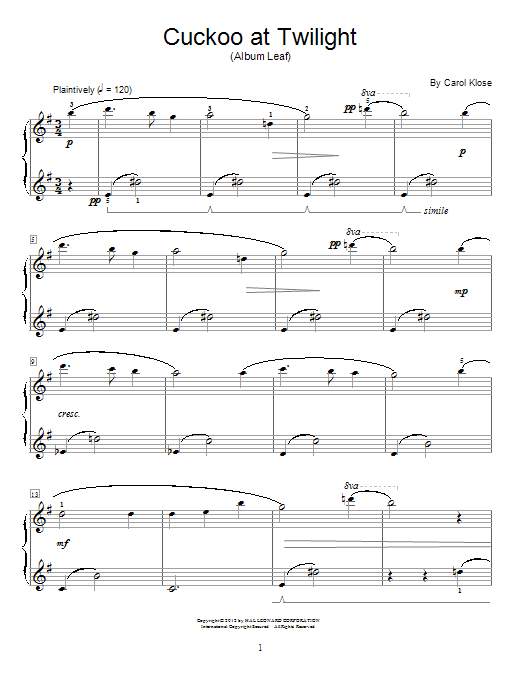 Carol Klose Cuckoo At Twilight Sheet Music Notes & Chords for Educational Piano - Download or Print PDF
