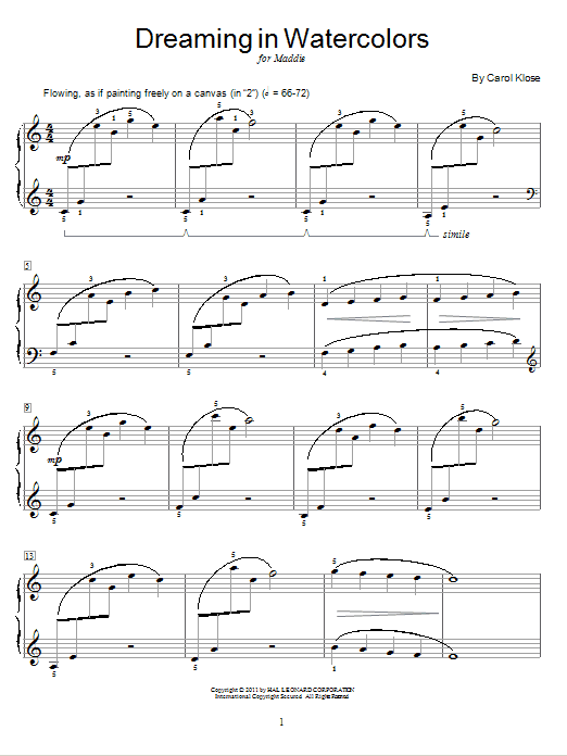 Carol Klose Dreaming In Watercolors Sheet Music Notes & Chords for Educational Piano - Download or Print PDF