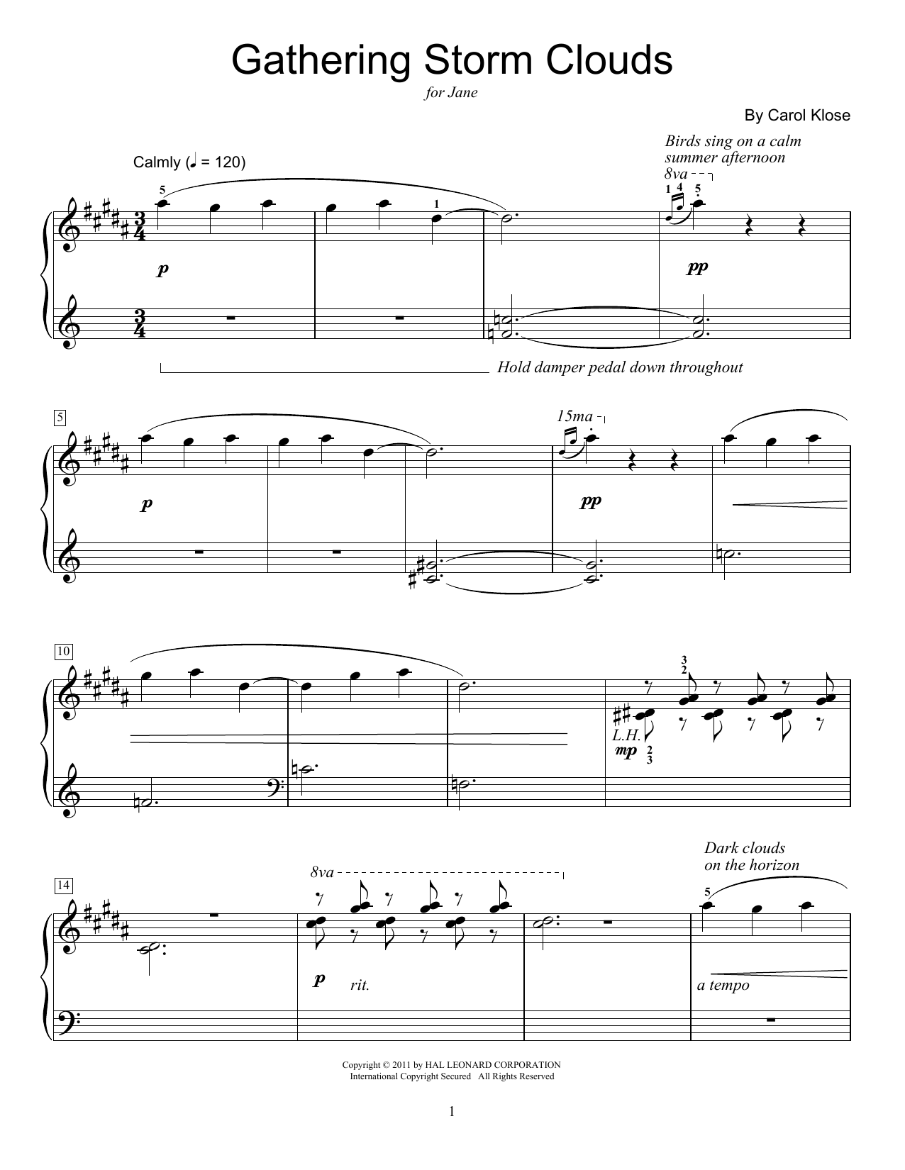 Carol Klose Gathering Storm Clouds Sheet Music Notes & Chords for Educational Piano - Download or Print PDF