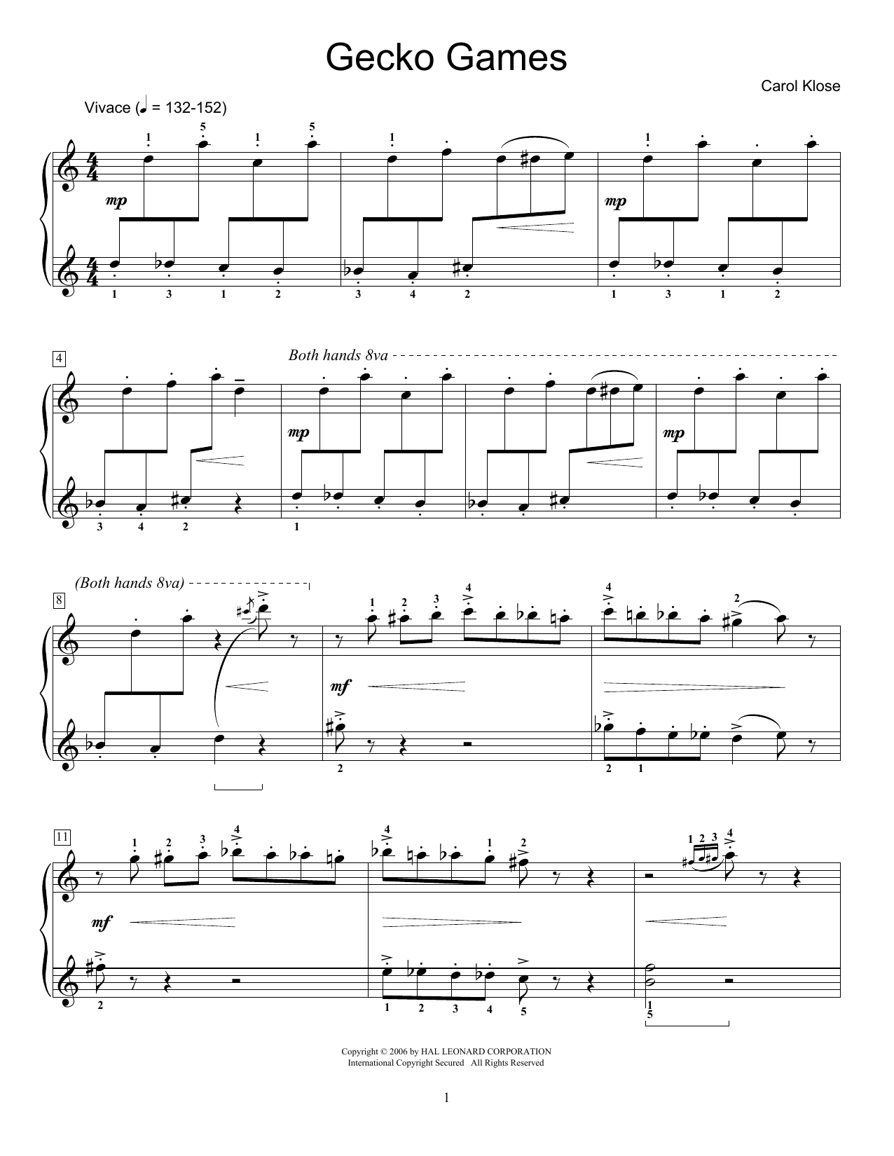 Carol Klose Gecko Games Sheet Music Notes & Chords for Educational Piano - Download or Print PDF