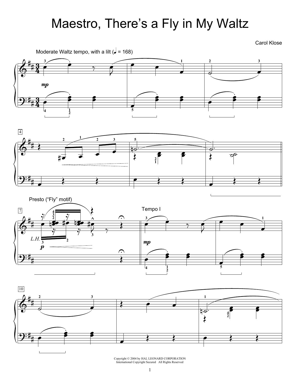 Carol Klose Maestro, There's A Fly In My Waltz Sheet Music Notes & Chords for Educational Piano - Download or Print PDF
