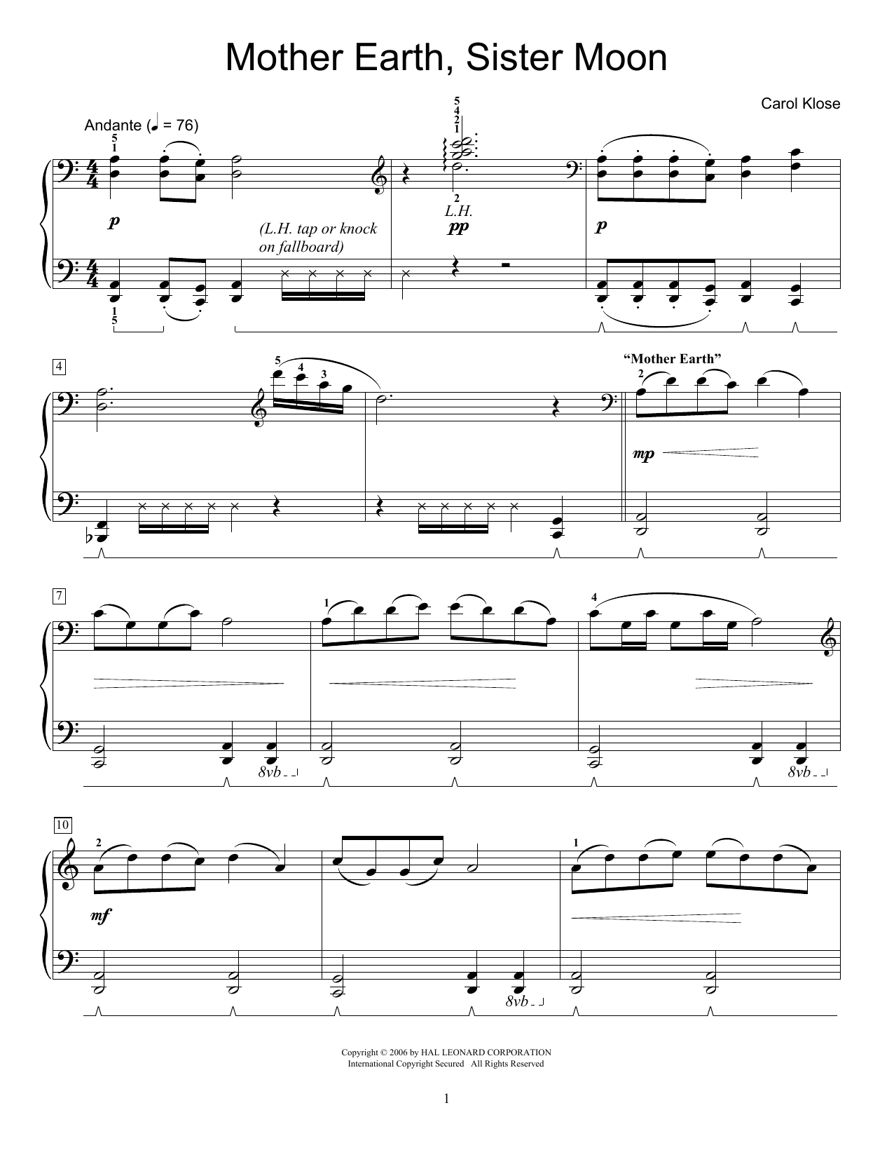 Carol Klose Mother Earth, Sister Moon Sheet Music Notes & Chords for Educational Piano - Download or Print PDF