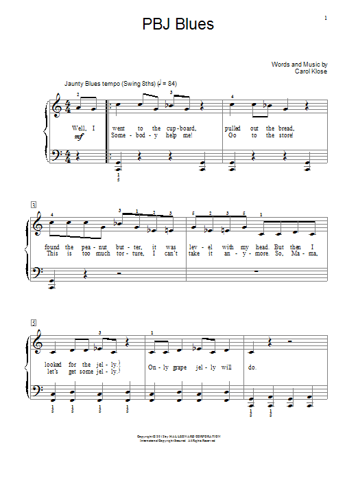 Carol Klose PBJ Blues Sheet Music Notes & Chords for Educational Piano - Download or Print PDF