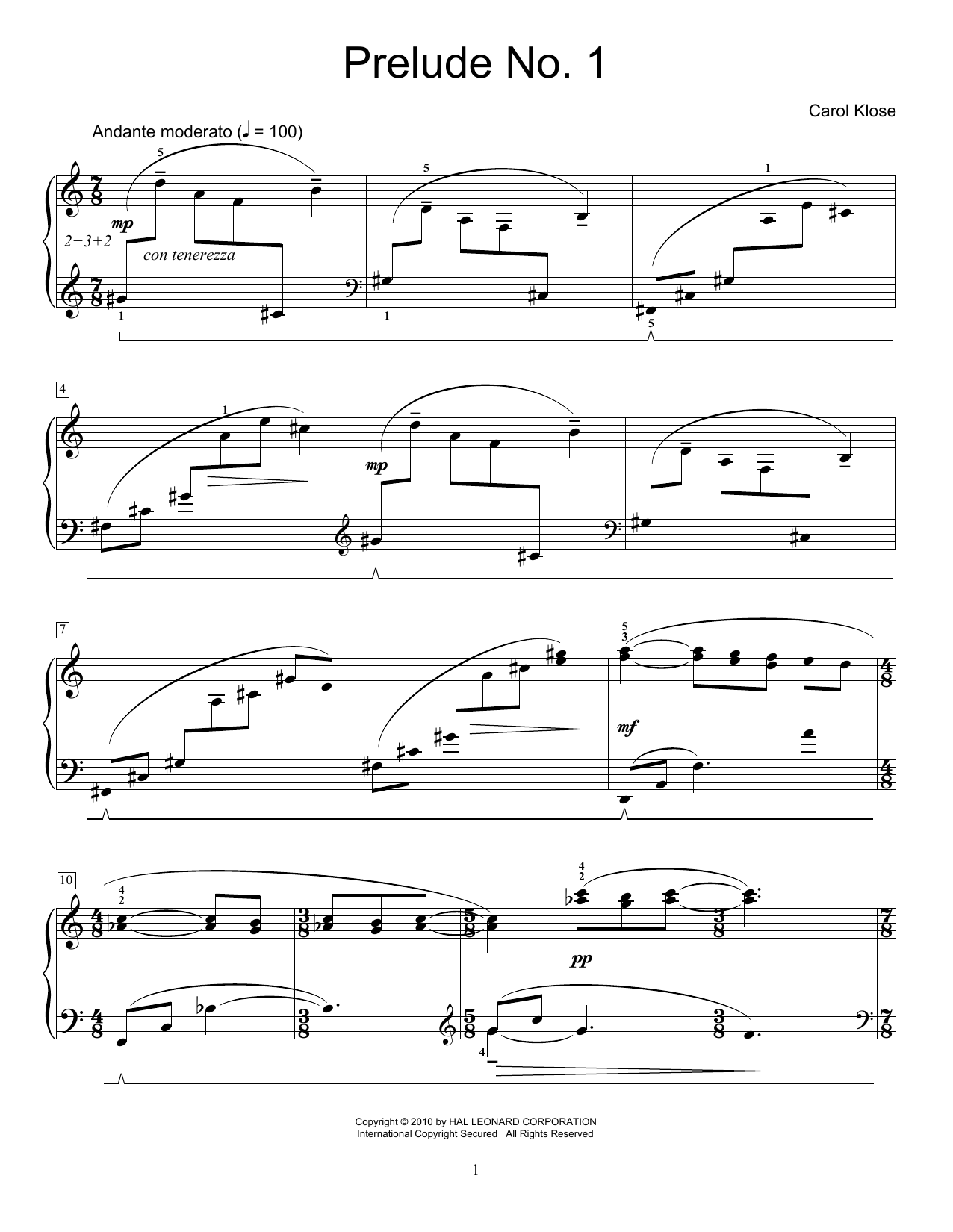 Carol Klose Prelude No. 1 Sheet Music Notes & Chords for Educational Piano - Download or Print PDF