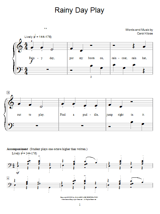 Carol Klose Rainy Day Play Sheet Music Notes & Chords for Educational Piano - Download or Print PDF