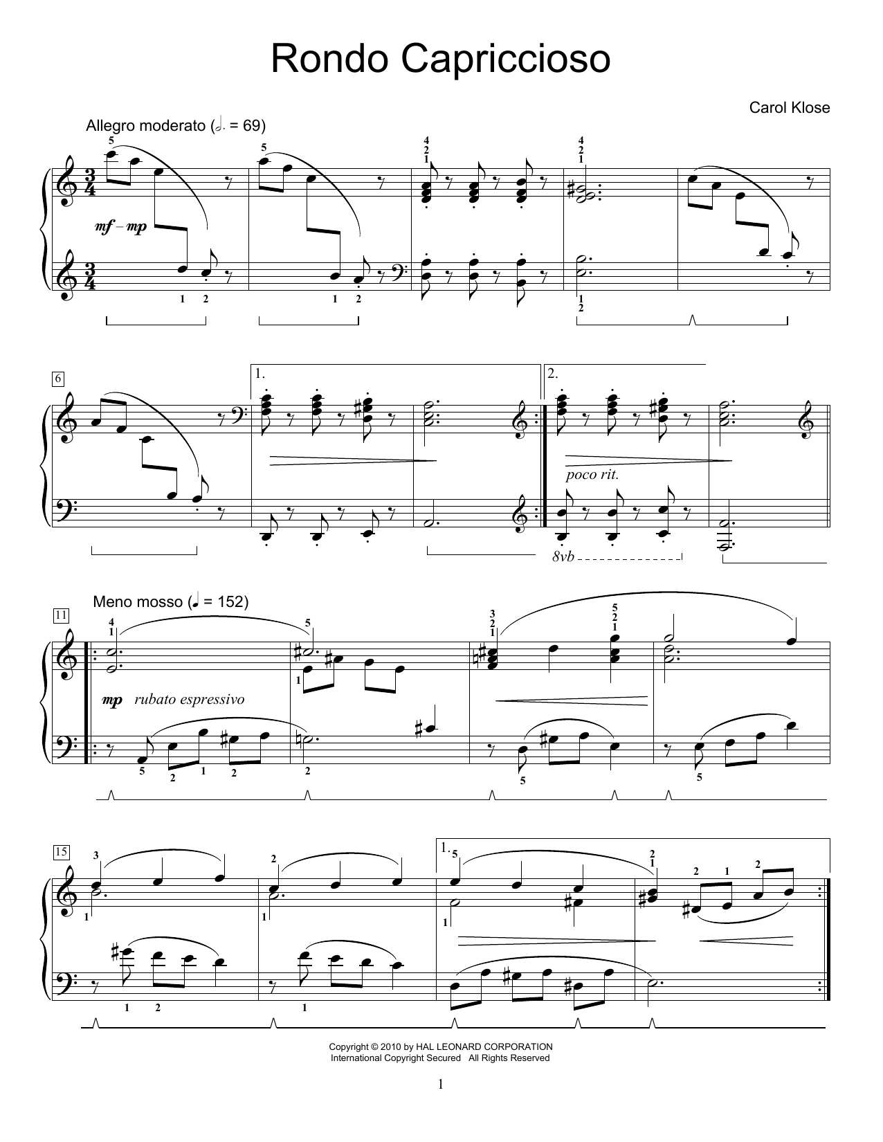 Carol Klose Rondo Capriccioso Sheet Music Notes & Chords for Educational Piano - Download or Print PDF