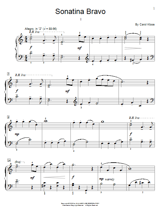 Carol Klose Sonatina Bravo Sheet Music Notes & Chords for Educational Piano - Download or Print PDF