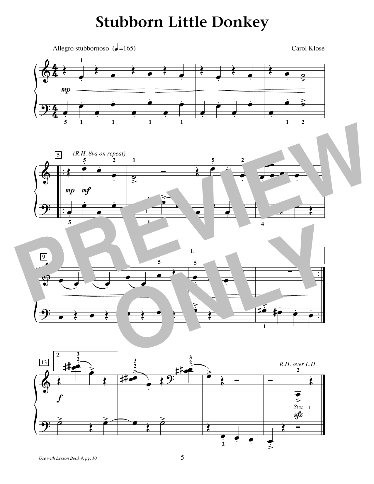 Carol Klose Stubborn Little Donkey Sheet Music Notes & Chords for Educational Piano - Download or Print PDF