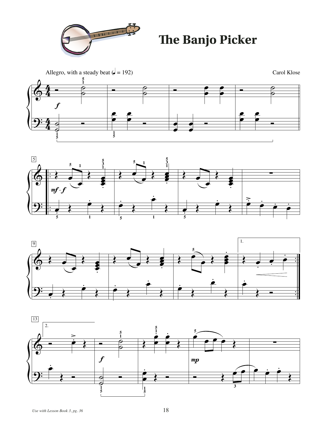 Carol Klose The Banjo Picker Sheet Music Notes & Chords for Educational Piano - Download or Print PDF