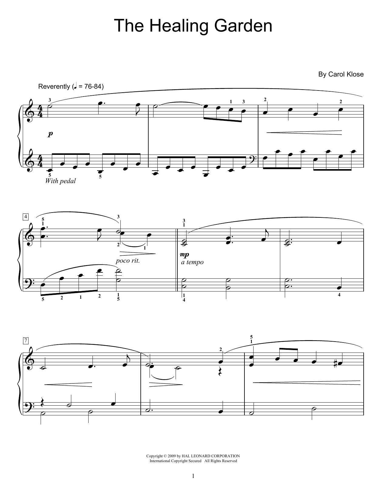Carol Klose The Healing Garden Sheet Music Notes & Chords for Educational Piano - Download or Print PDF