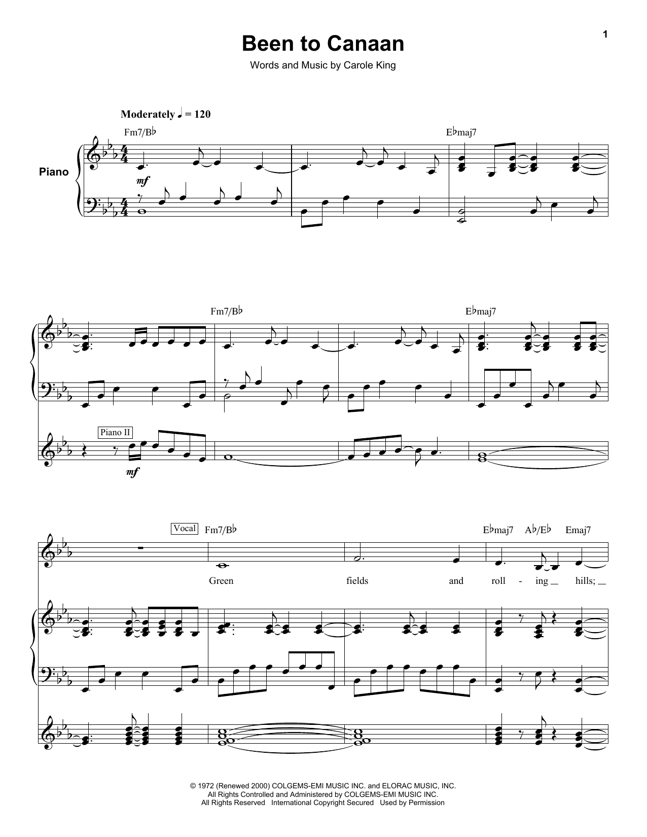 Carole King Been To Canaan Sheet Music Notes & Chords for Keyboard Transcription - Download or Print PDF