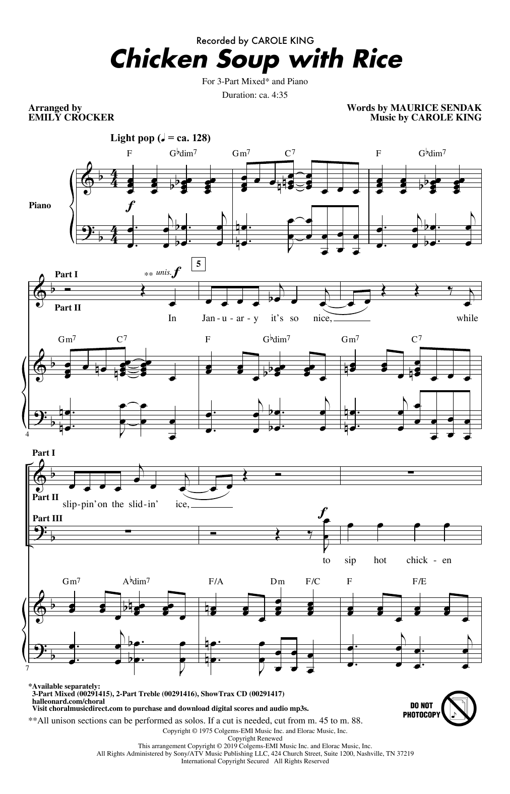 Carole King Chicken Soup With Rice (arr. Emily Crocker) Sheet Music Notes & Chords for 2-Part Choir - Download or Print PDF