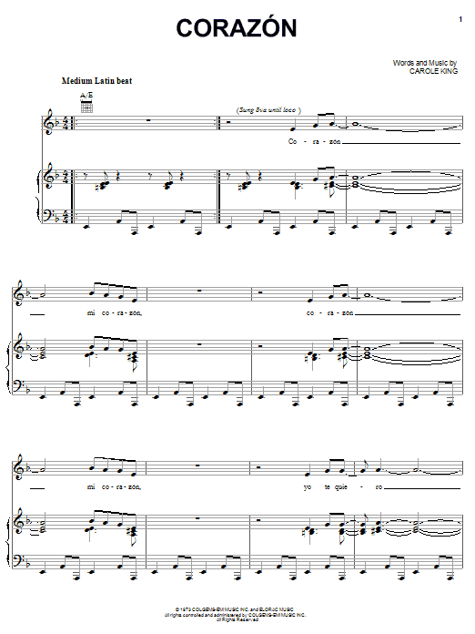 Carole King Corazon Sheet Music Notes & Chords for Piano, Vocal & Guitar (Right-Hand Melody) - Download or Print PDF