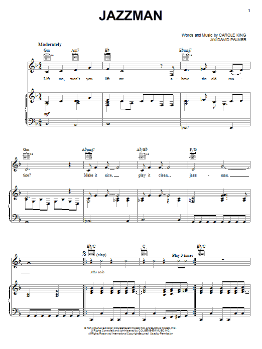 Carole King Jazzman Sheet Music Notes & Chords for Keyboard Transcription - Download or Print PDF