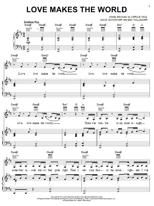 Carole King Love Makes The World Sheet Music Notes & Chords for Piano, Vocal & Guitar (Right-Hand Melody) - Download or Print PDF