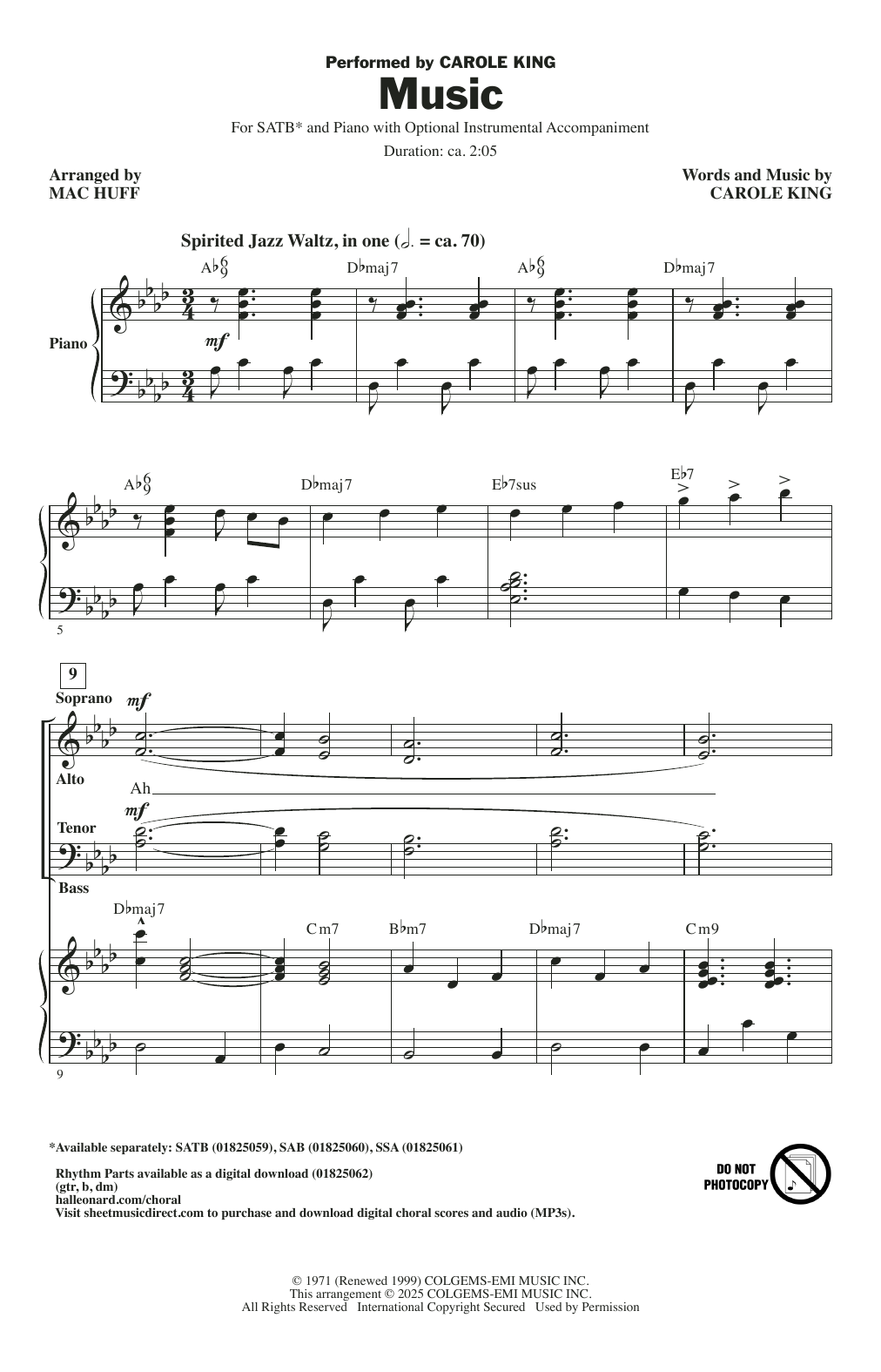 Carole King Music (arr. Mac Huff) Sheet Music Notes & Chords for SAB Choir - Download or Print PDF Carole King Music (arr. Mac Huff) Sheet Music Notes & Chords for SAB Choir - Download or Print PDF