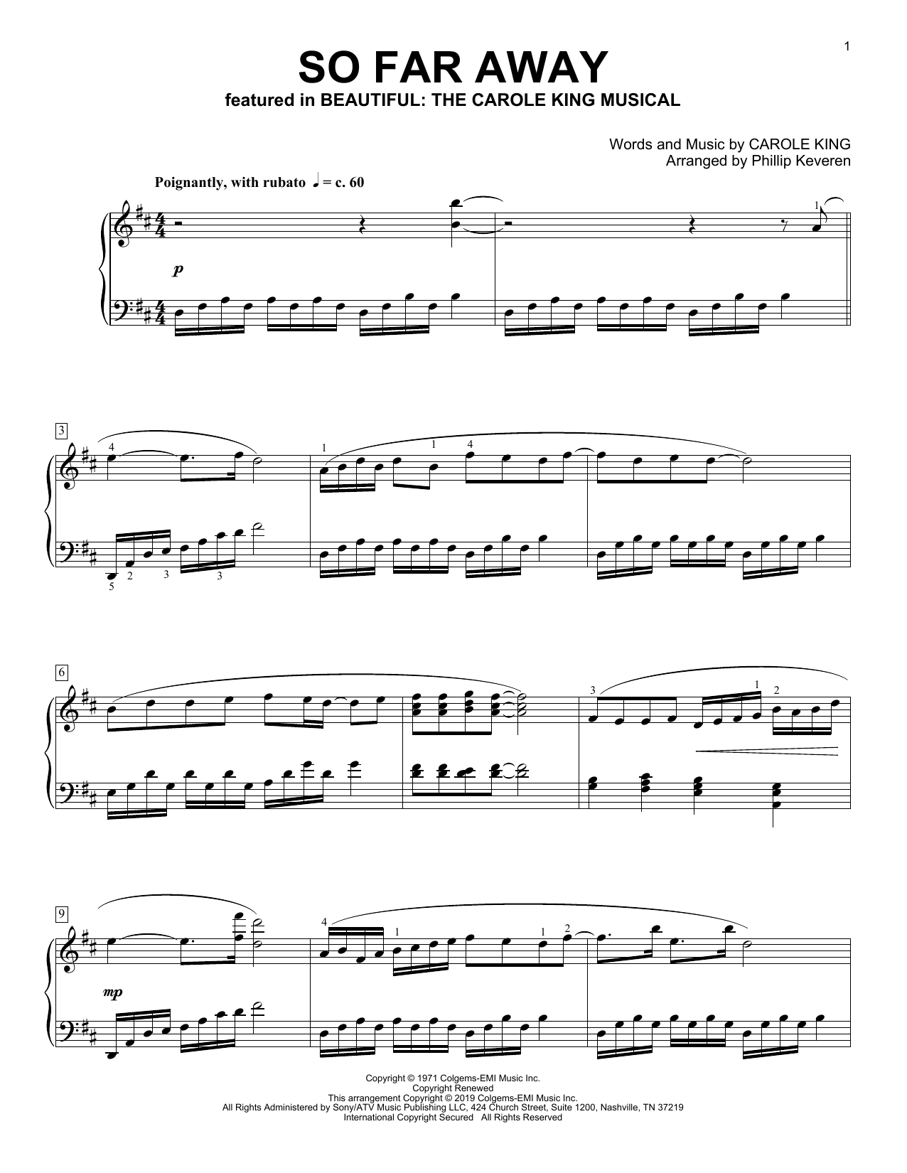 Carole King So Far Away [Classical version] (from Beautiful: The Carole King Musical) (arr. Phillip Keveren) Sheet Music Notes & Chords for Piano Solo - Download or Print PDF