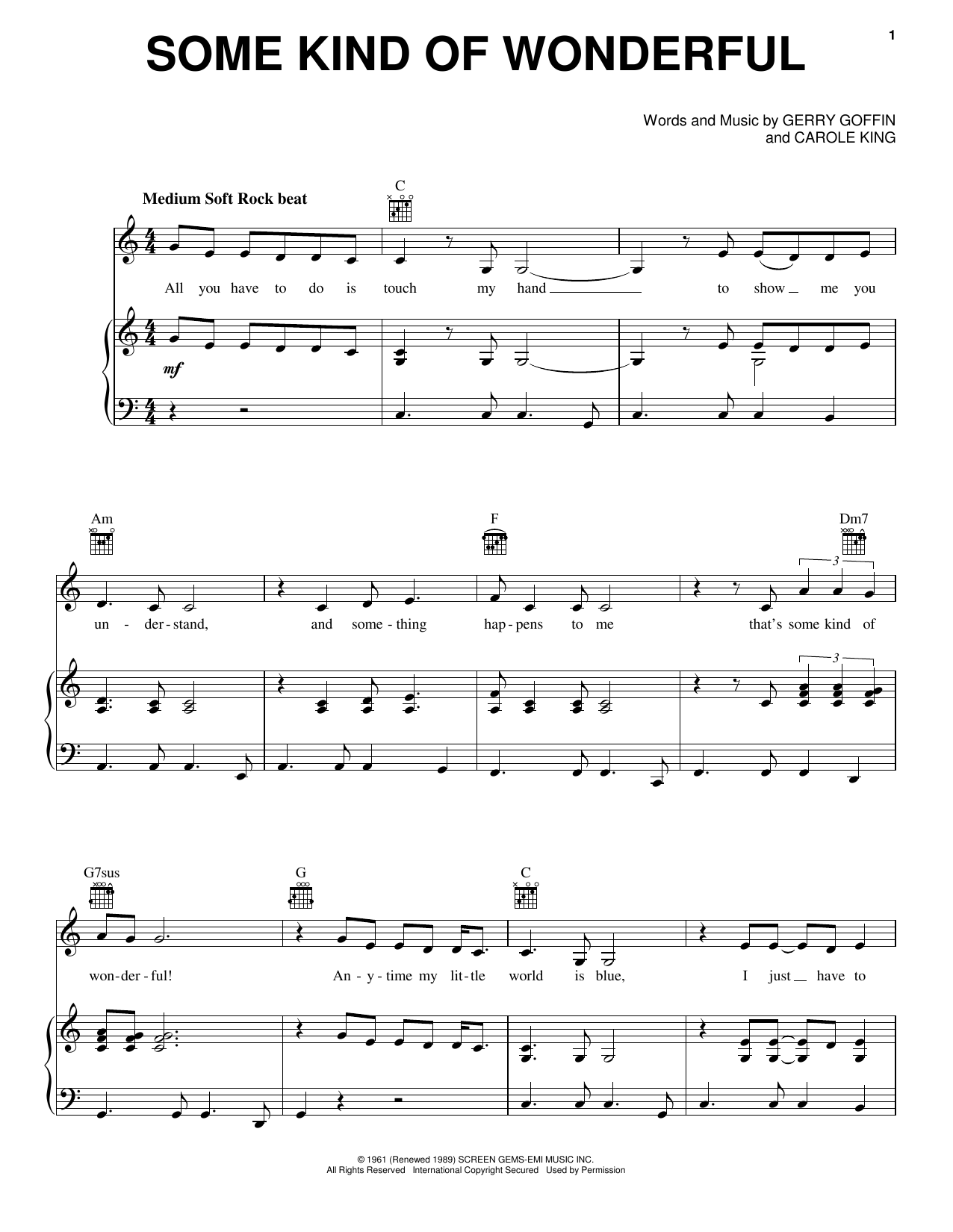 Carole King Some Kind Of Wonderful Sheet Music Notes & Chords for Lyrics & Chords - Download or Print PDF