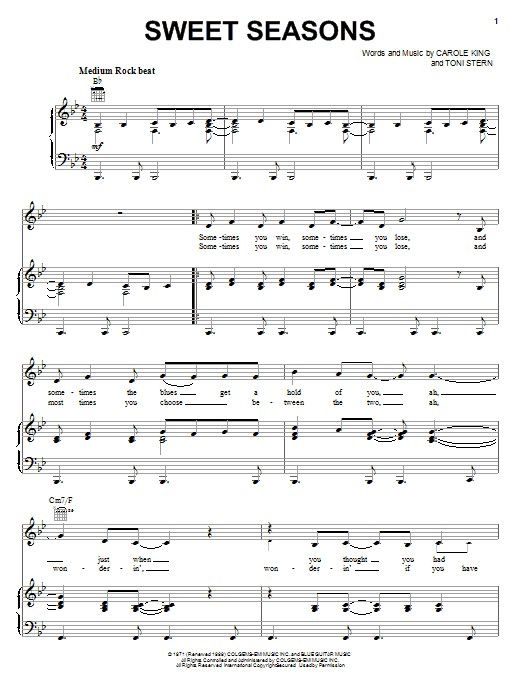 Carole King Sweet Seasons Sheet Music Notes & Chords for Keyboard Transcription - Download or Print PDF
