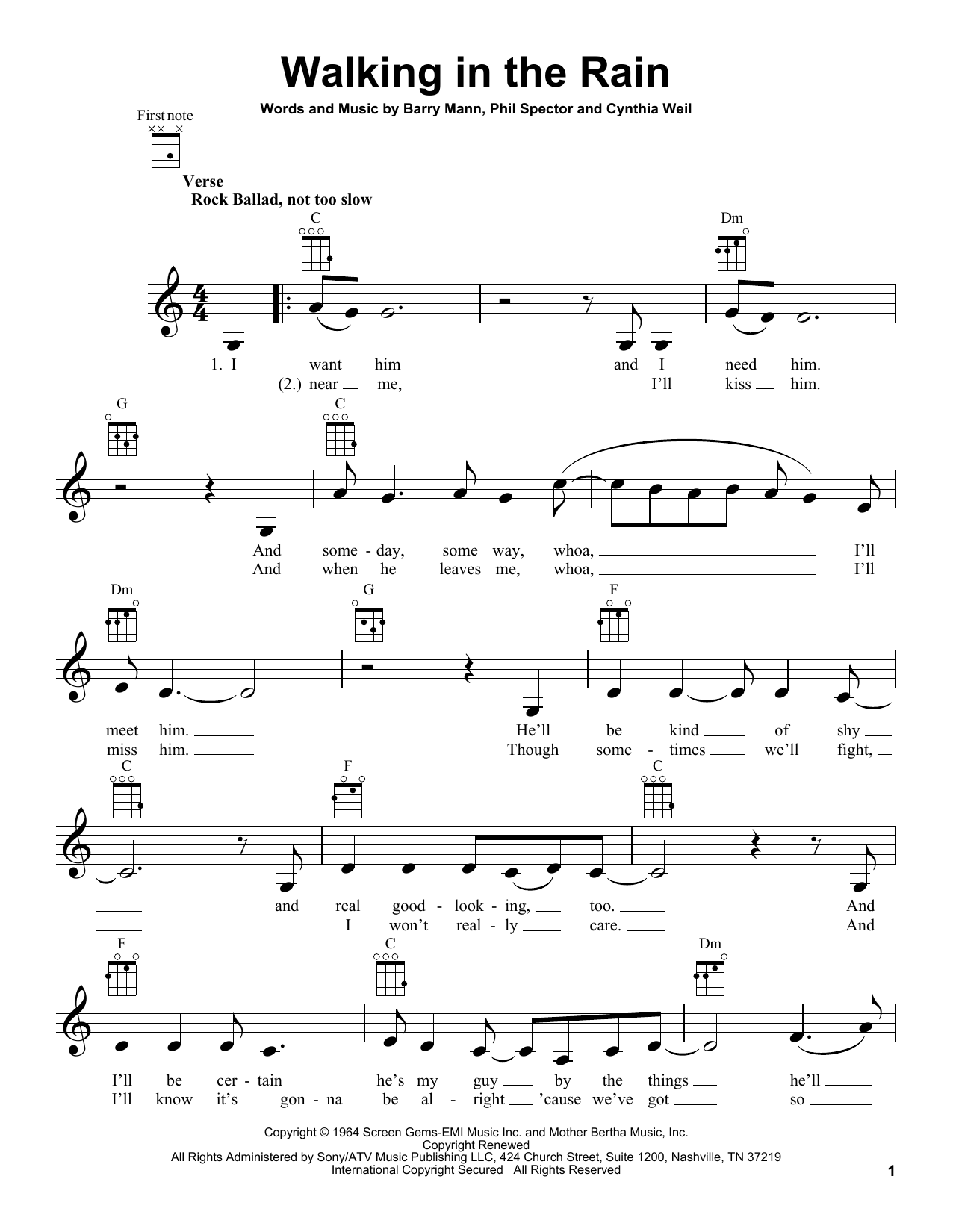 Carole King Walking In The Rain Sheet Music Notes & Chords for Ukulele - Download or Print PDF