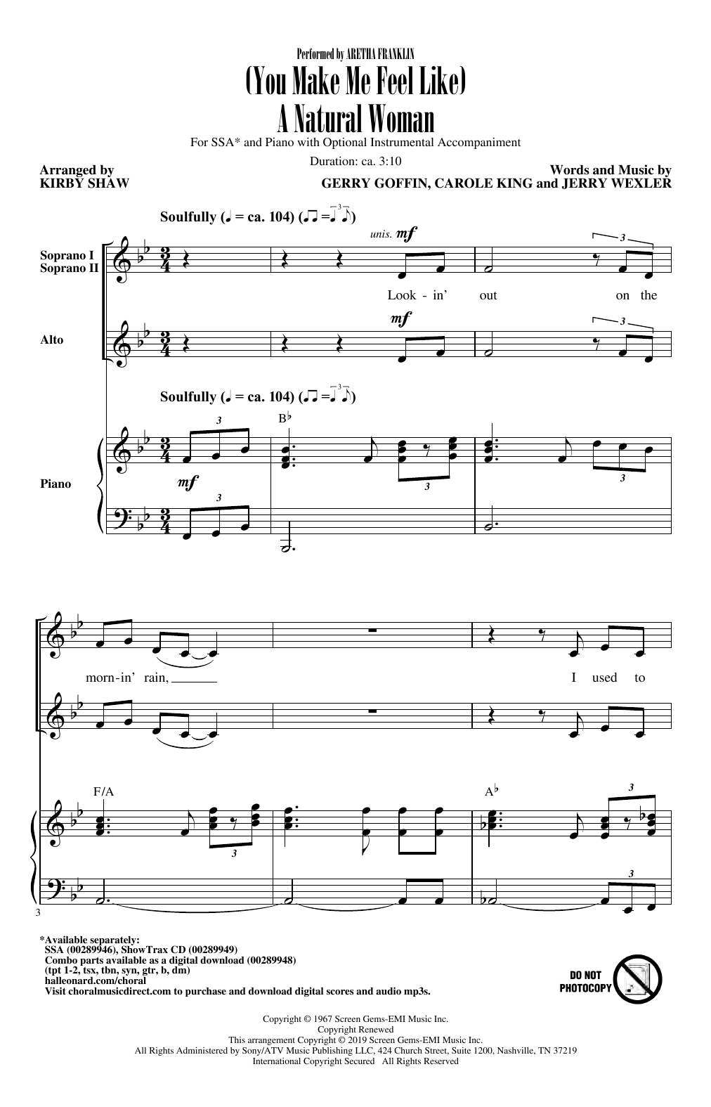 Carole King (You Make Me Feel Like) A Natural Woman (arr. Kirby Shaw) Sheet Music Notes & Chords for SSA Choir - Download or Print PDF